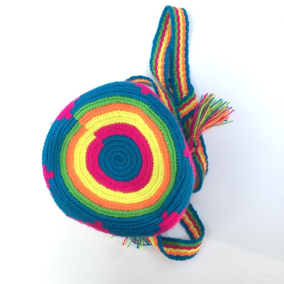 Boho Colorful Woven Side Bucket Bag Rainbow - Picture 6 of 6